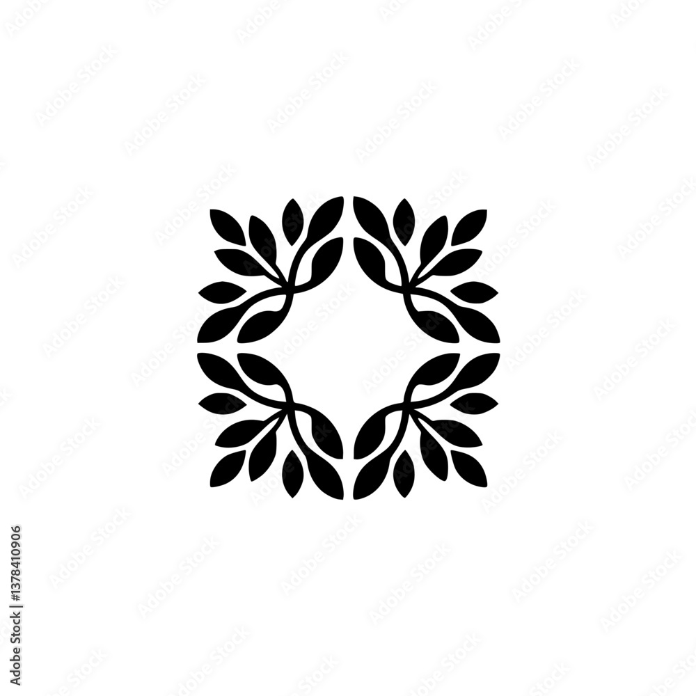 Fototapeta premium Black Leafy Geometric Logo on White, Elegant & Minimalist