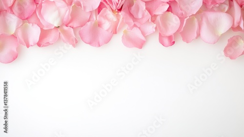 Elegant pink rose petals decorate a blank canvas romantic setup floral photography soft light aesthetic appeal