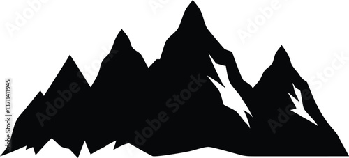 Mountain Peaks Isolated on Transparent Background Outline Design