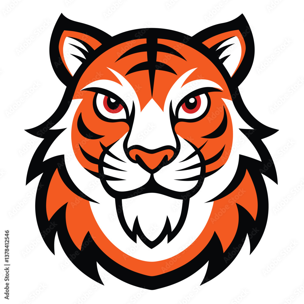 Fototapeta premium Bold Orange Tiger Head Mascot with White Details on Transparent