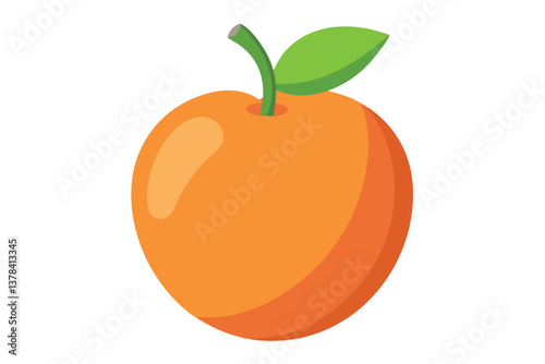 Cartoon Orange Fruit With Green Leaf and Stem on White Background