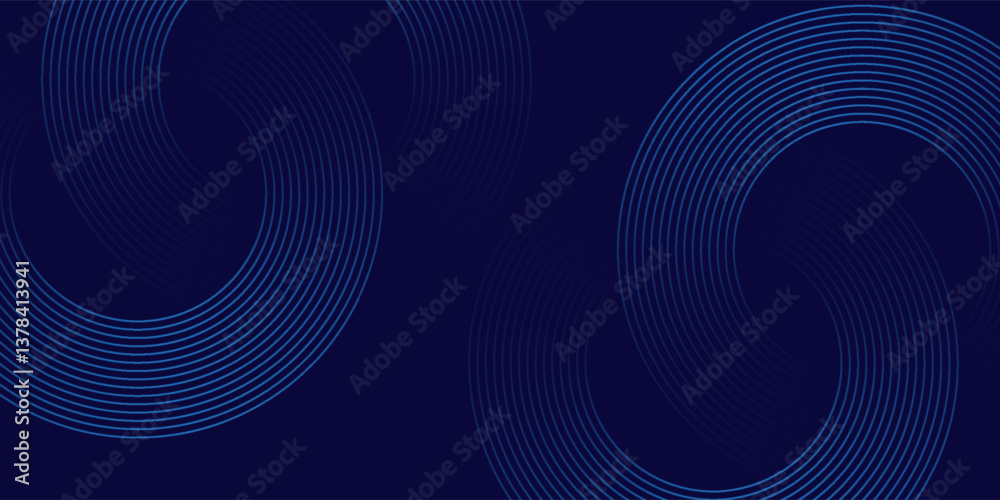 Abstract blue glowing geometric lines on dark blue background. Modern shiny blue circle lines pattern. Futuristic technology concept. Suit for cover, poster, banner, brochure, header, website