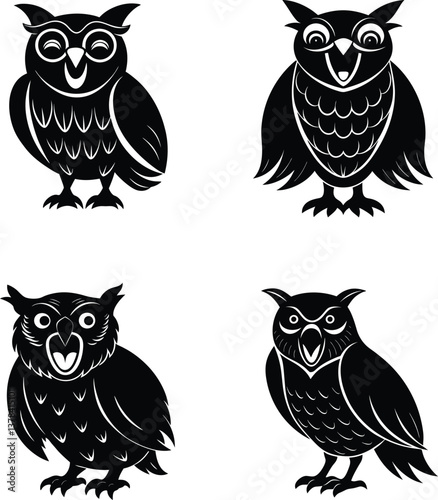 Extinct bird laughing Owl silhouette vector illustration