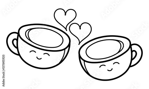 hand drawn two coffee cups with smiling faces