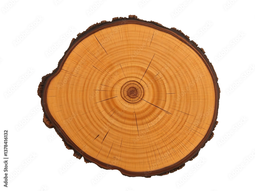 Obraz premium Warm light illuminates a detailed tree cross section showing concentric rings. AI Generated