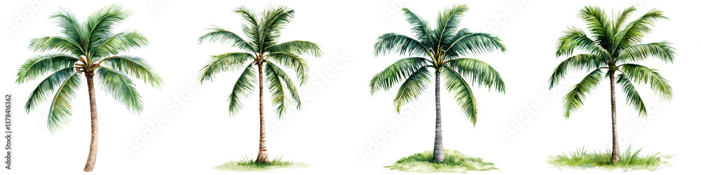 Obraz premium Watercolor Coconut Palm Tree on Transparent Background