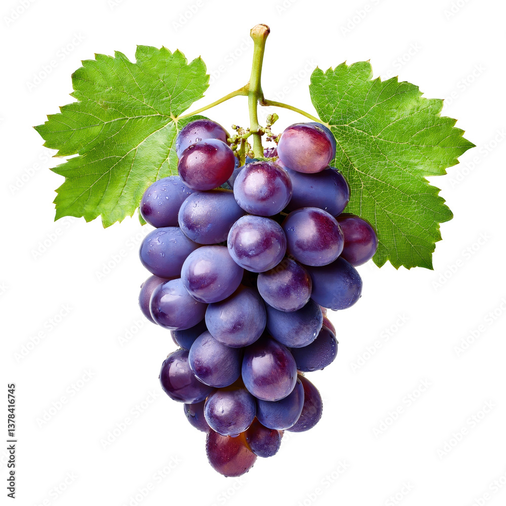 Fototapeta premium Juicy Grapes with Lush Green Leaves, Perfect for Fresh Produce Packaging Design