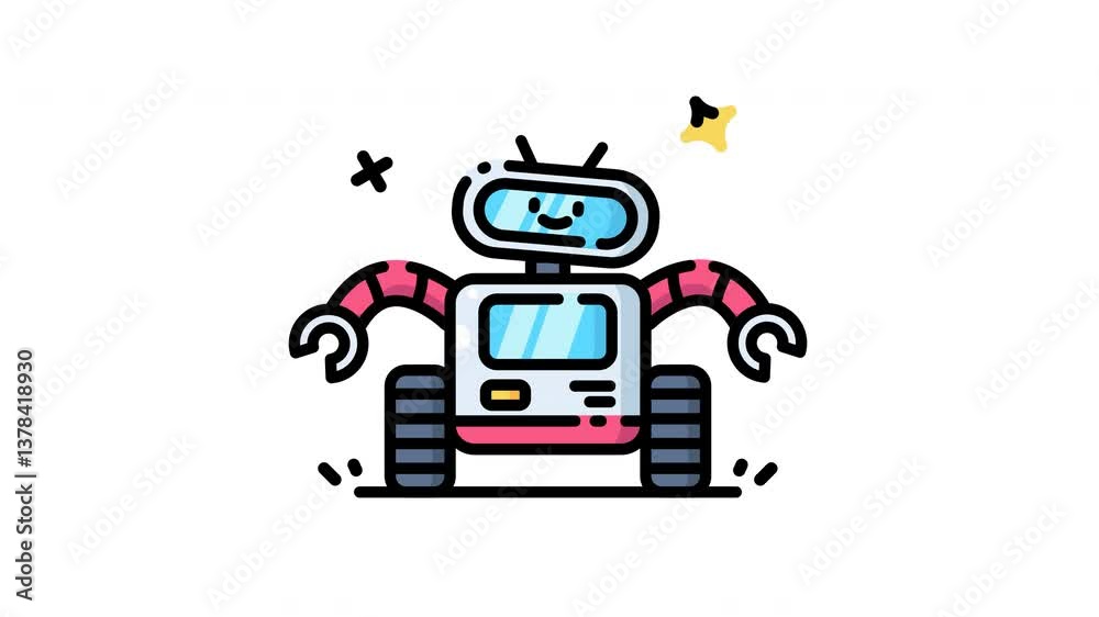 animation of Robot with pink arms.