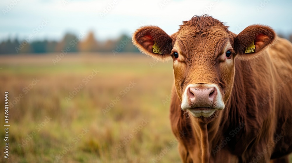 Curious Calf: A close-up portrait of a young calf with soft brown fur and a captivating gaze, standing gracefully in a picturesque field, embodying the serenity of rural life. Curious Calf: A close-up portrait of a young calf with soft brown fur and a captivating gaze, standing gracefully in a picturesque field, embodying the serenity of rural life.
