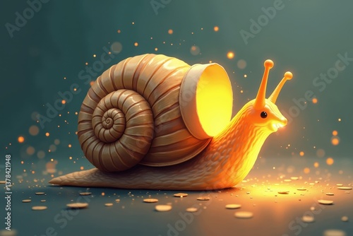 Obraz na płótnie Snail-shaped lamp emitting warm glowing light in dark ambience w salonie