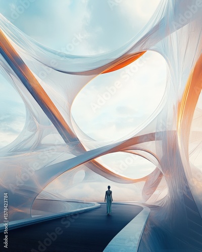 Creative abstract bridge design with looping, ribbon-like structures