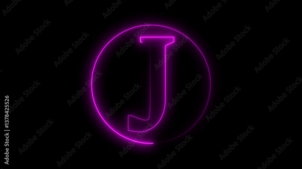 Animation of neon capital letter J on black background. Pink color letter animation Animation of neon capital letter J on black background. Pink color letter animation