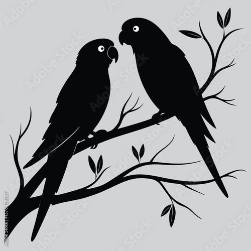 A  pair of lovebirds perched together  image silhouette design vector art and illustration