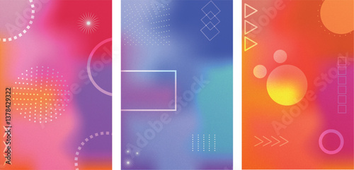 Abstract poster design.Modern gradient poster background wwith trending grain effect vector set. Ideal design for social media, cover, banner, flyer, music, ads