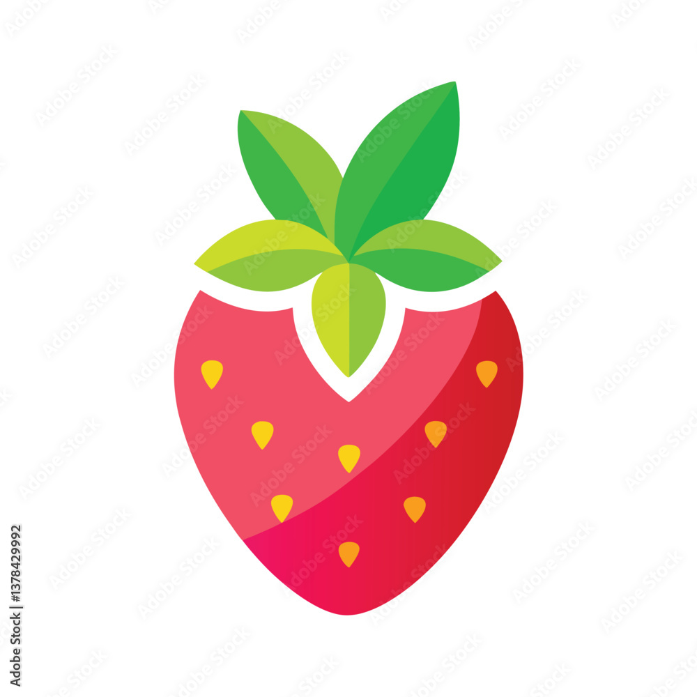 Obraz premium Isolated Flat Design Strawberry Fruit Icon with Green Leaves on White Background