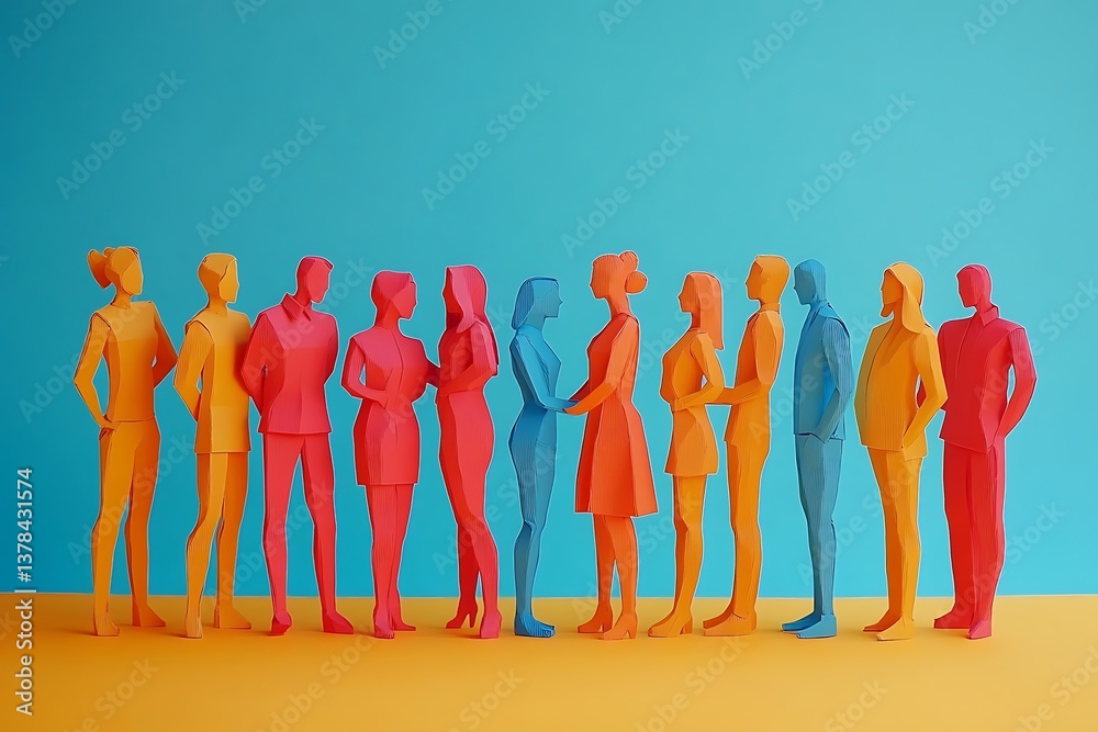 Obraz premium Colorful Paper People Teamwork Illustration16