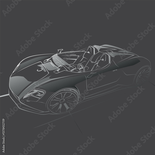 Futuristic Roadster Line Art Vector