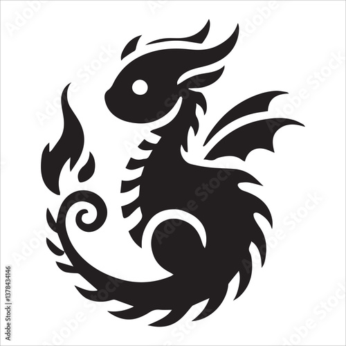 Wallpaper Mural Baby Dragon vector silhouette, simple black an white baby dragon vector silhouette isolated on a white background, Cute dragon coloring page vector art illustration coloring book design Torontodigital.ca