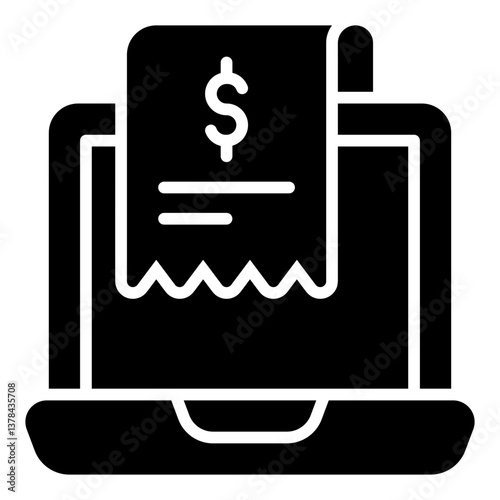 Online Invoice Icon. Digital billing symbol. Financial technology and business transactions - stock vector. Glyph Icon