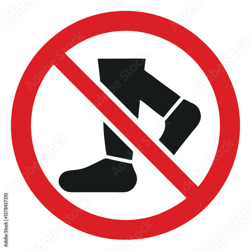 No Walking Symbol Red Circle Slash Leg Silhouette Restriction Sign, Isolated on White