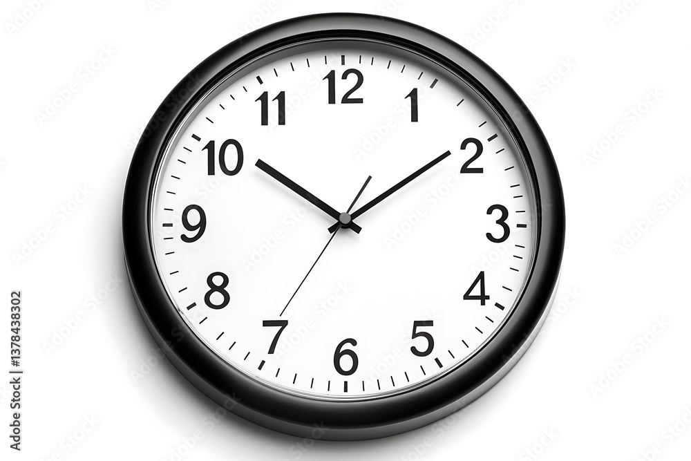 Clock on white background showing ten past ten, time management and punctuality concept Clock on white background showing ten past ten, time management and punctuality concept