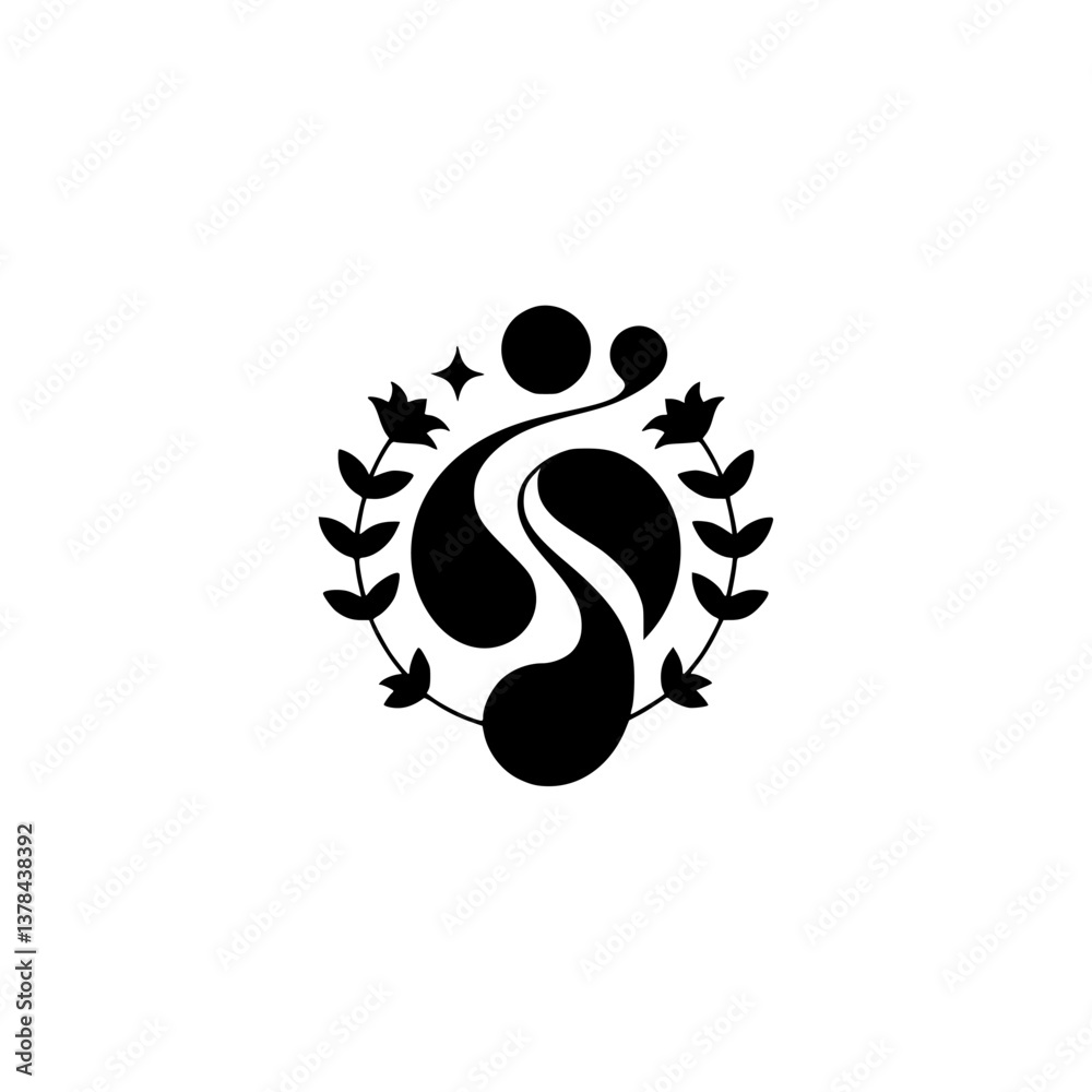 Obraz premium Abstract Wellness Symbol: Floral Emblem with Flowing Silhouette
