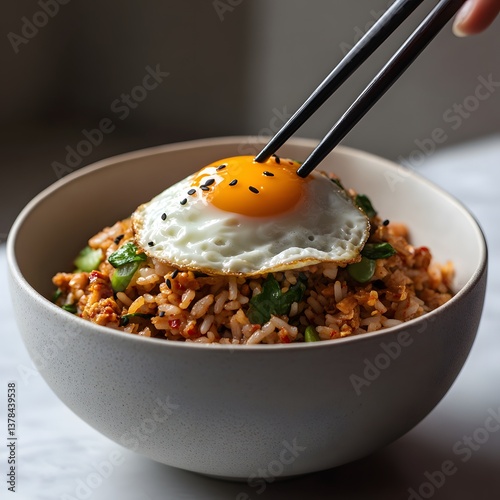 Delicious Fried Rice Bowl Topped with a Sunny Side Up Egg Ready to Eat