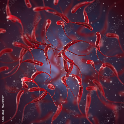 Medical background, bacteria spirilla, curved spiral shape, genus Campylobacter, C. jejuni, C. coli cause enterocolitis, pathogen, causative agent of intestinal diseases, 3D rendering photo