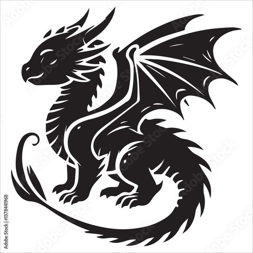 Wallpaper Mural Baby Dragon vector silhouette, simple black an white baby dragon vector silhouette isolated on a white background, Cute dragon coloring page vector art illustration coloring book design Torontodigital.ca