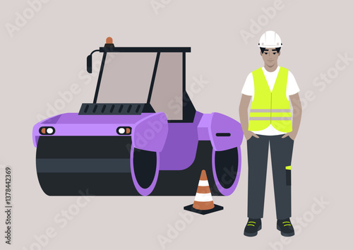 An asphalt paver engineer work effectively at a construction site, showcasing skill while ensuring safe and quality road construction
