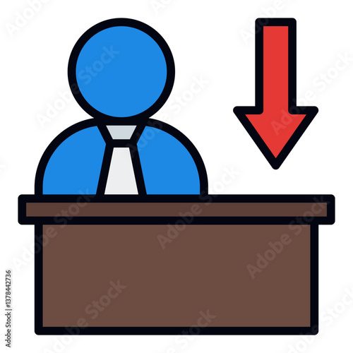 Staff Cut Icon. Workforce reduction symbol. Business downsizing and employment crisis - stock vector. Filled Line Icon
