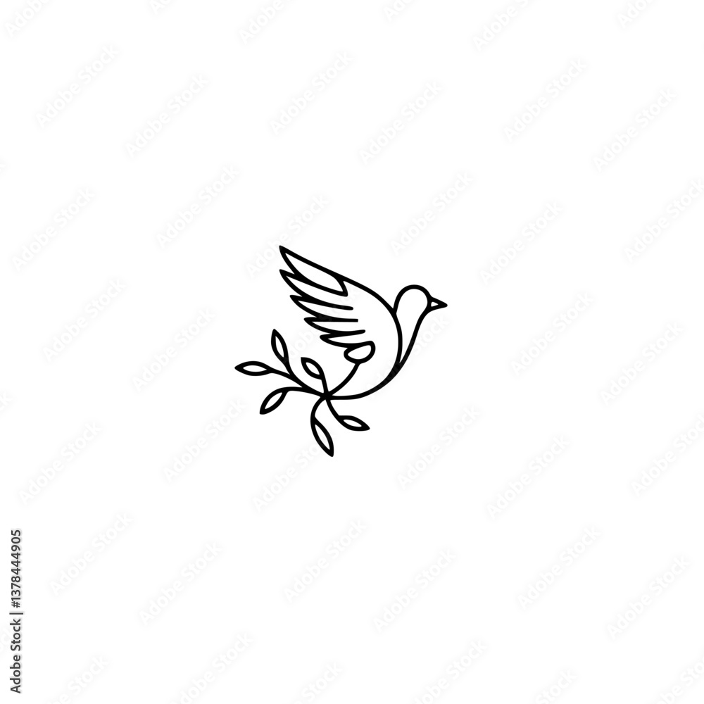 Obraz premium Minimalist Dove Logo with Olive Branch, Peace and Serenity