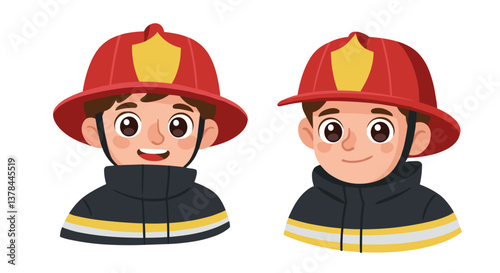 Young firefighter character expressing joy and calm emotions  