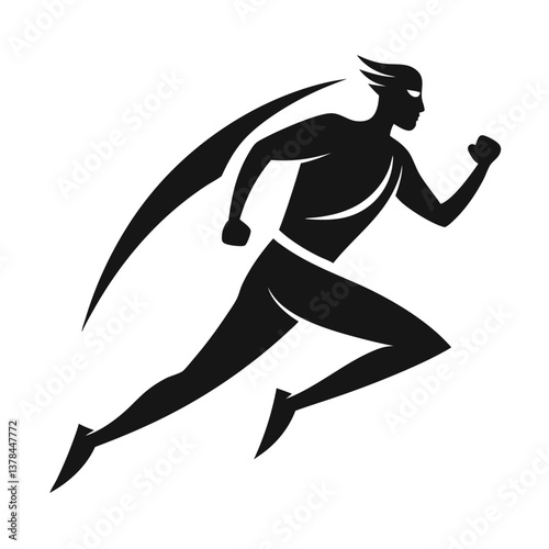 Stylized Silhouette of a Dynamic Runner with Motion Trails on Transparent Background