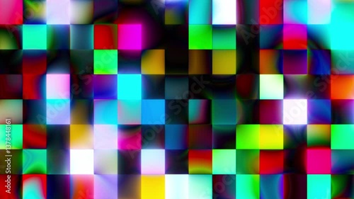 Abstract Looping Multi Color Hologram LED Neon Light Blinking Animation. 4K Subtle Elegant Squares Blocks Animation Seamless Loop. Retro Style Pixel Square Blocks Mosaic LED Lights Background VJ Loop
