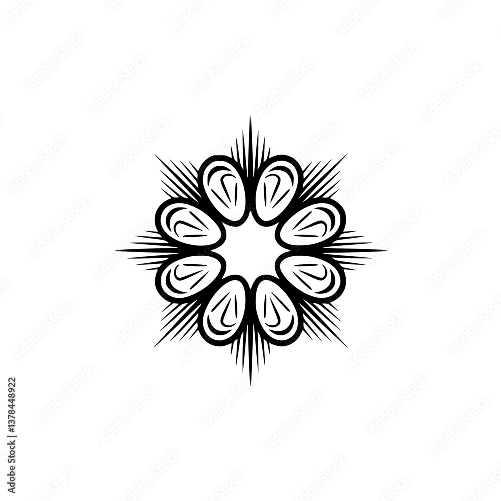 Fototapeta premium Minimalist Black Flower Mandala on Cream Background