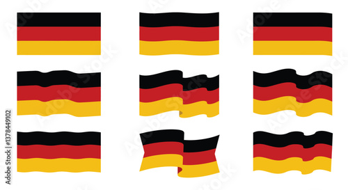 German flag variations with different wave styles in flat vector art