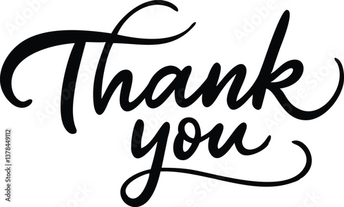 Elegant Thank You Calligraphy on White Background, Modern Lettering Design