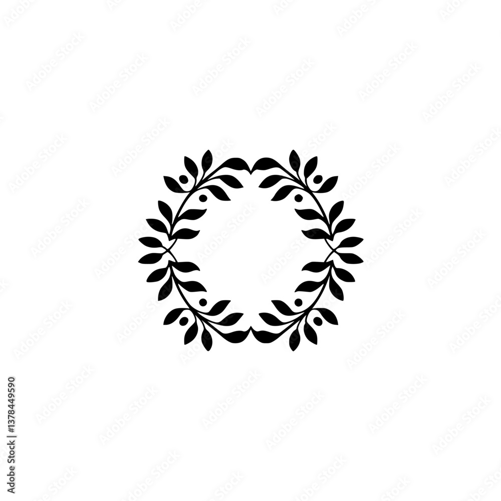Elegant Minimalist Foliage Wreath Icon on Cream Background Elegant Minimalist Foliage Wreath Icon on Cream Background