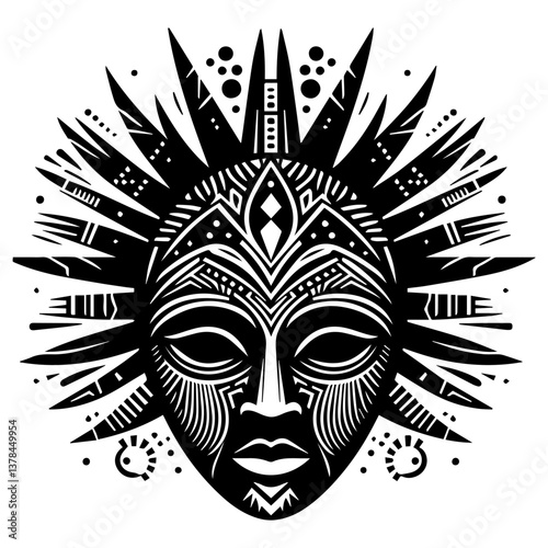 Black and white silhouette of an African tribal mask on a white background. Vector graphics. EPS.