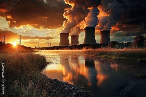 An active nuclear energy site harmonizing with the surrounding lakeside landscape.
