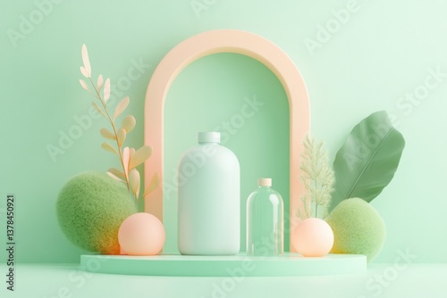 Minimalist display with soft pastel colors and elegant shapes cr