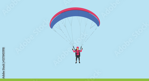 Paraglider soaring through the sky in flat minimal vector art illustration