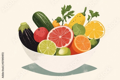 Vibrant bowl filled with fresh fruits and vegetables, showcasing