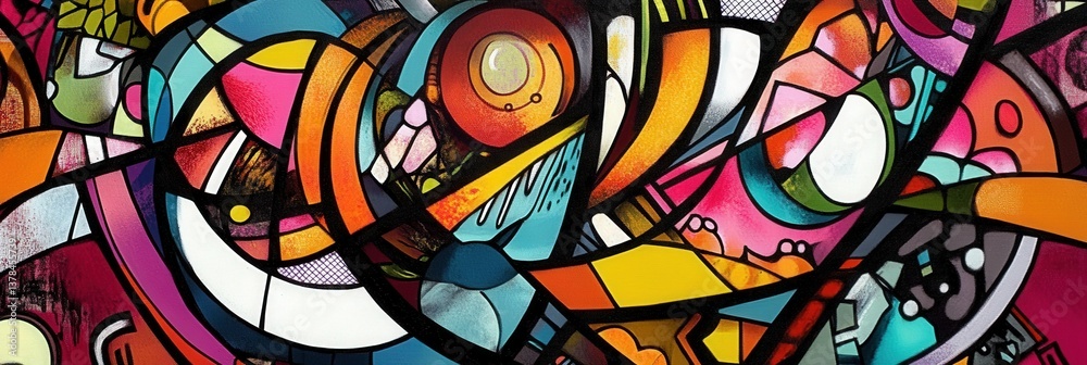 Fototapeta premium Dynamic abstract art featuring graffiti-inspired patterns and bold typography