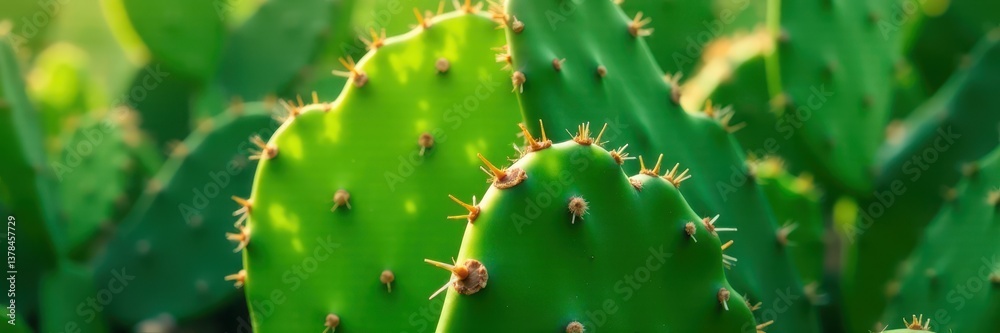 Close-up of prickly pear cactus pads, vibrant green hues, texture, organic Close-up of prickly pear cactus pads, vibrant green hues, texture, organic