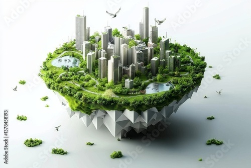 Illustrative representation of ecological buildings set against a white background.
