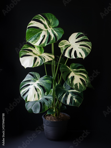 Monstera variegated plant in a pot, tropical plants jungle plants beautiful