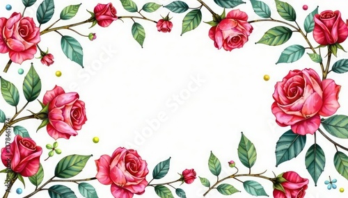 Intricate watercolor roses & leaves, repeating design, vintage, wedding, wallpaper