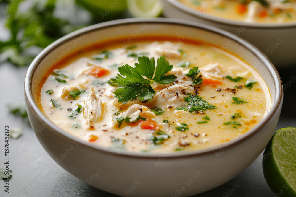 Chicken soup with parsley and seasoning Chicken soup with parsley and seasoning